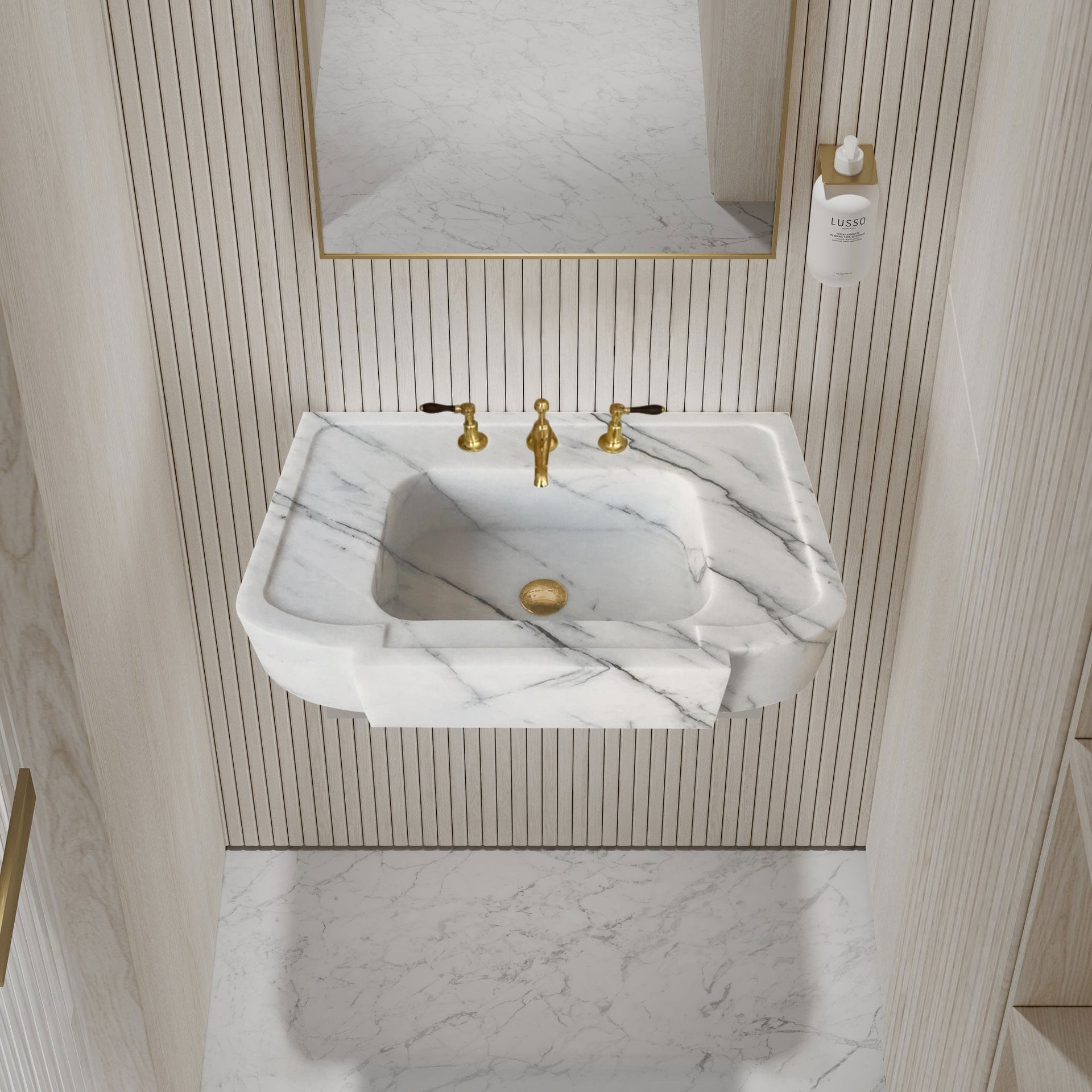 New York White Marble Wall-mount Bathroom Sink Polished (W)18