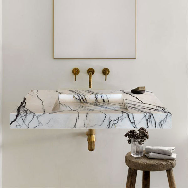 New York Marble Wall-mount Bathroom Sink Hidden Drain Polished (W)16