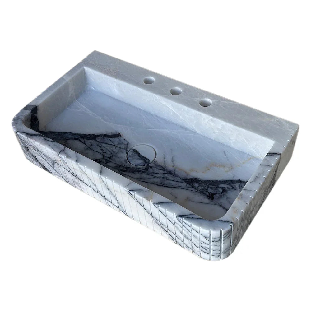 New York Marble Wall-mount Bathroom Sink Fluted Front and Edges (W)16