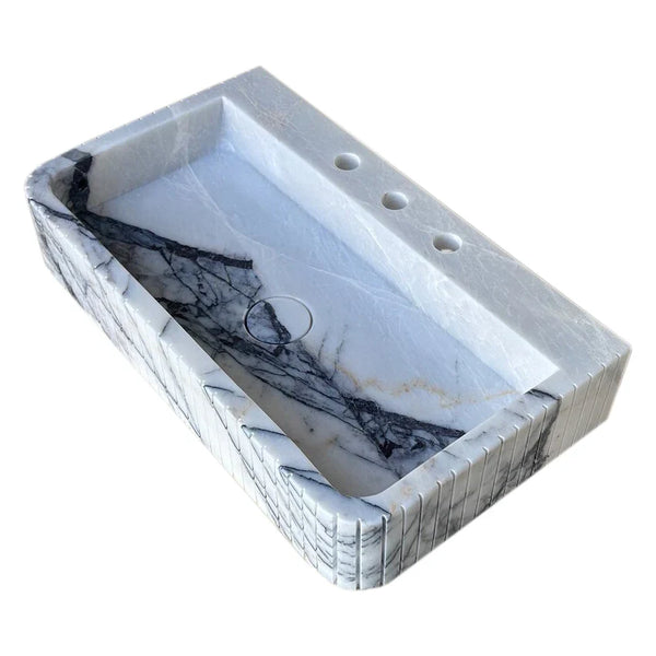 New York Marble Wall-mount Bathroom Sink Fluted Front and Edges (W)16