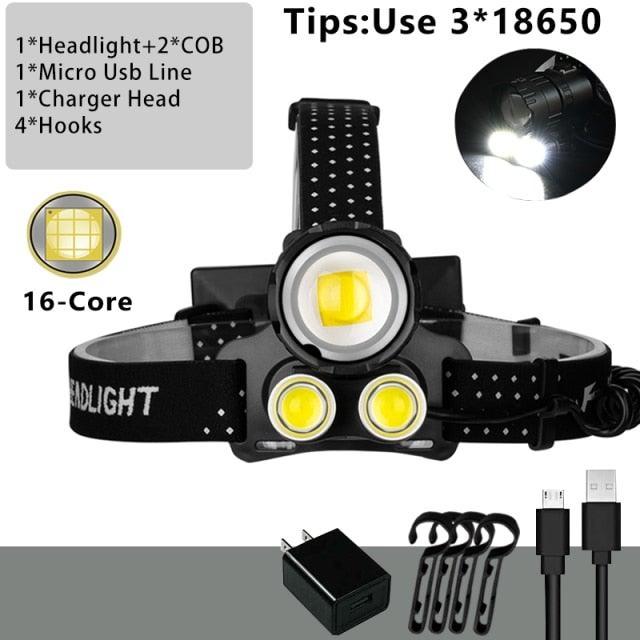 Newest  Waterproof XHP199 16-Core Super Bright Powerful Lantern Headlamp XHP110 LED USB  Flashlight XHP50 Headlight Rechargeable 18650 Zoom Torch Light
