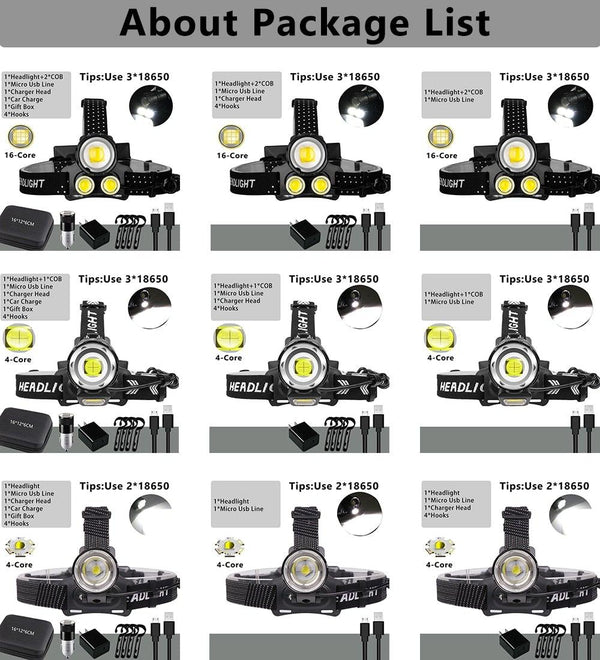Newest  Waterproof XHP199 16-Core Super Bright Powerful Lantern Headlamp XHP110 LED USB  Flashlight XHP50 Headlight Rechargeable 18650 Zoom Torch Light