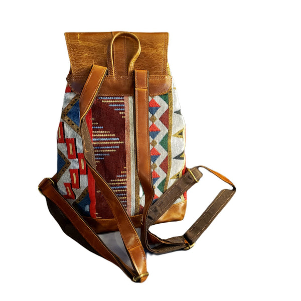 Southwest-influenced Leather and Jacquard Backpack Purse
