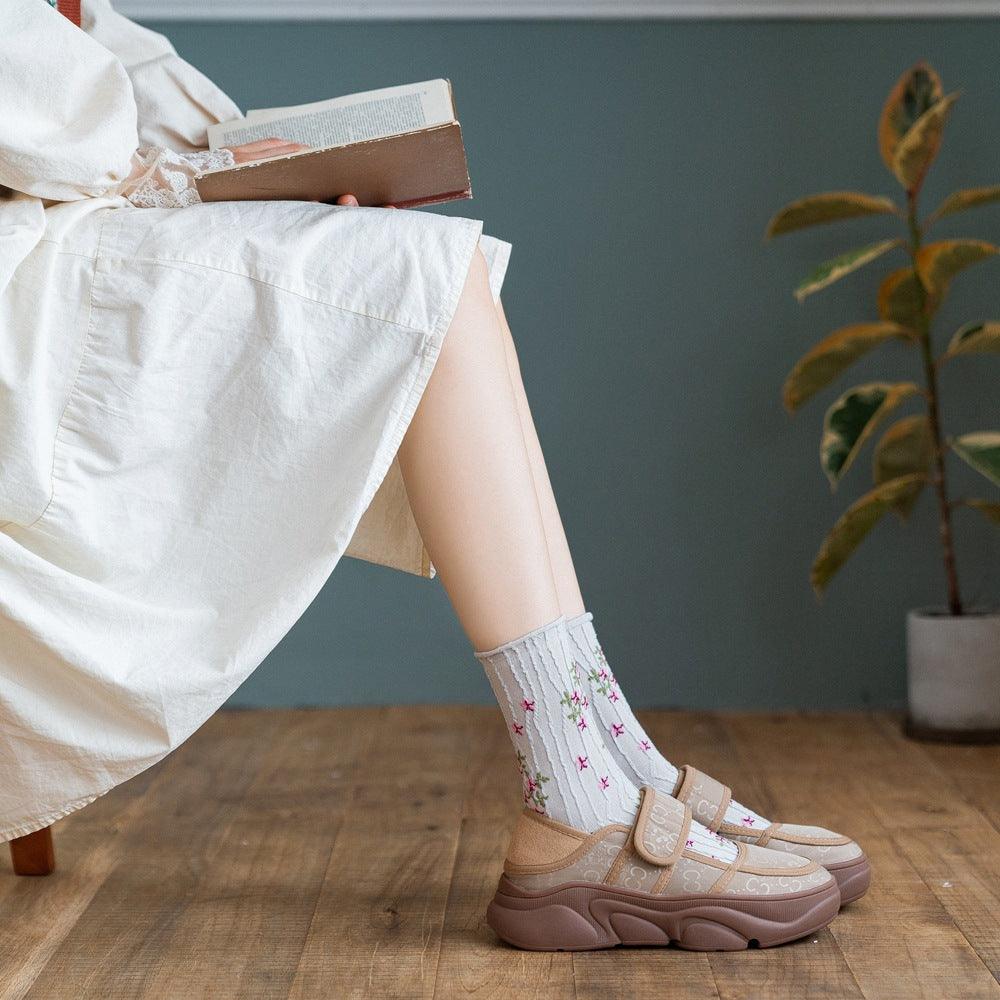 News Fashion Floral Print Women's Socks Harajuku Vintage Streetwear Crew Socks Kawaii Cute Cotton Long Sock Winter Warm Socks For Men And Women