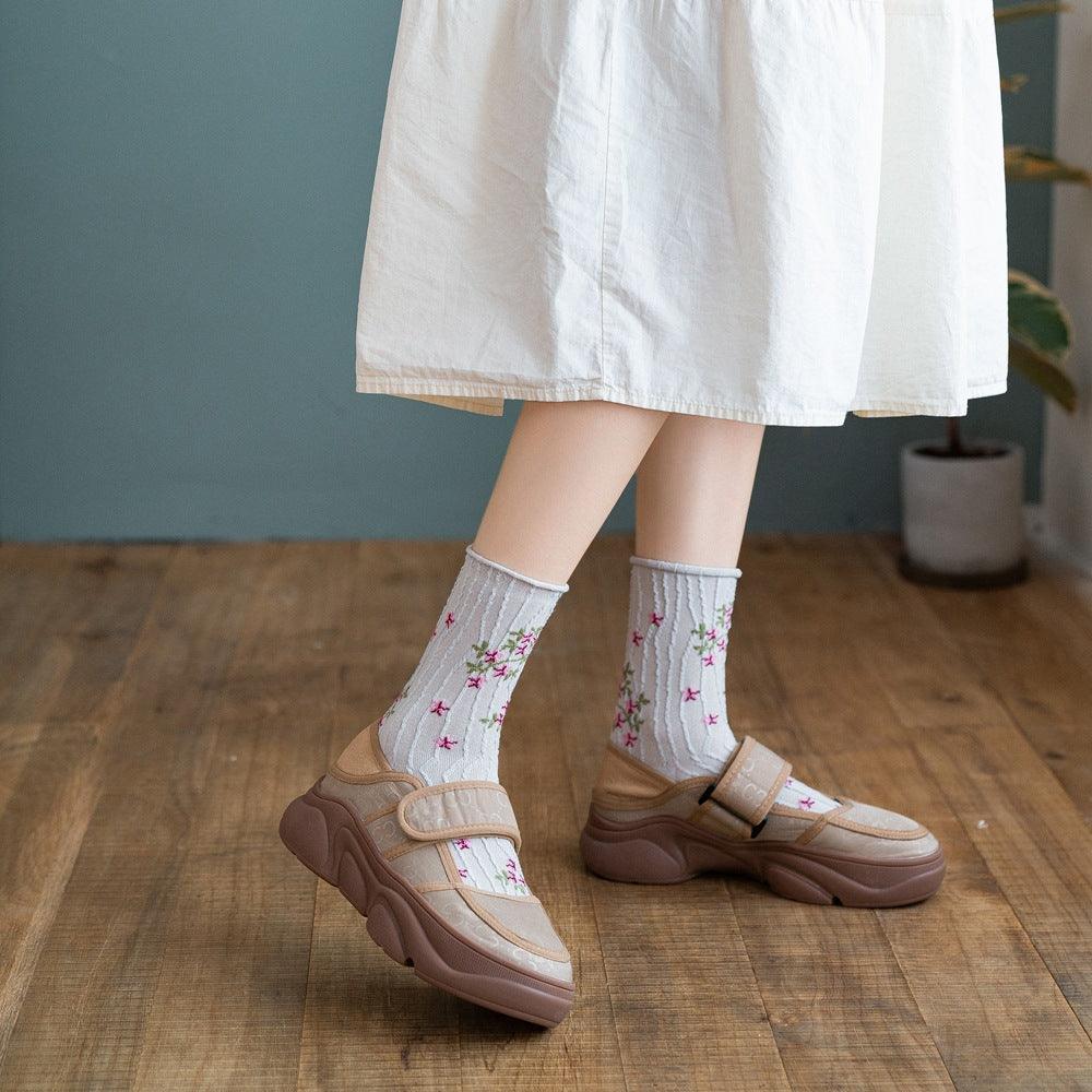 News Fashion Floral Print Women's Socks Harajuku Vintage Streetwear Crew Socks Kawaii Cute Cotton Long Sock Winter Warm Socks For Men And Women