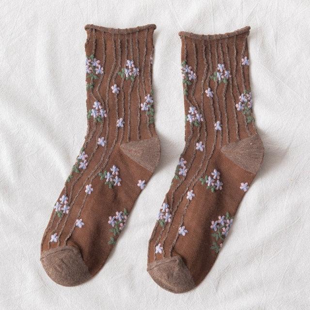 News Fashion Floral Print Women's Socks Harajuku Vintage Streetwear Crew Socks Kawaii Cute Cotton Long Sock Winter Warm Socks For Men And Women