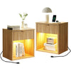 Fluted LED Nightstand with Charging Station, Drawer Side Tables, Oak - Vektaya