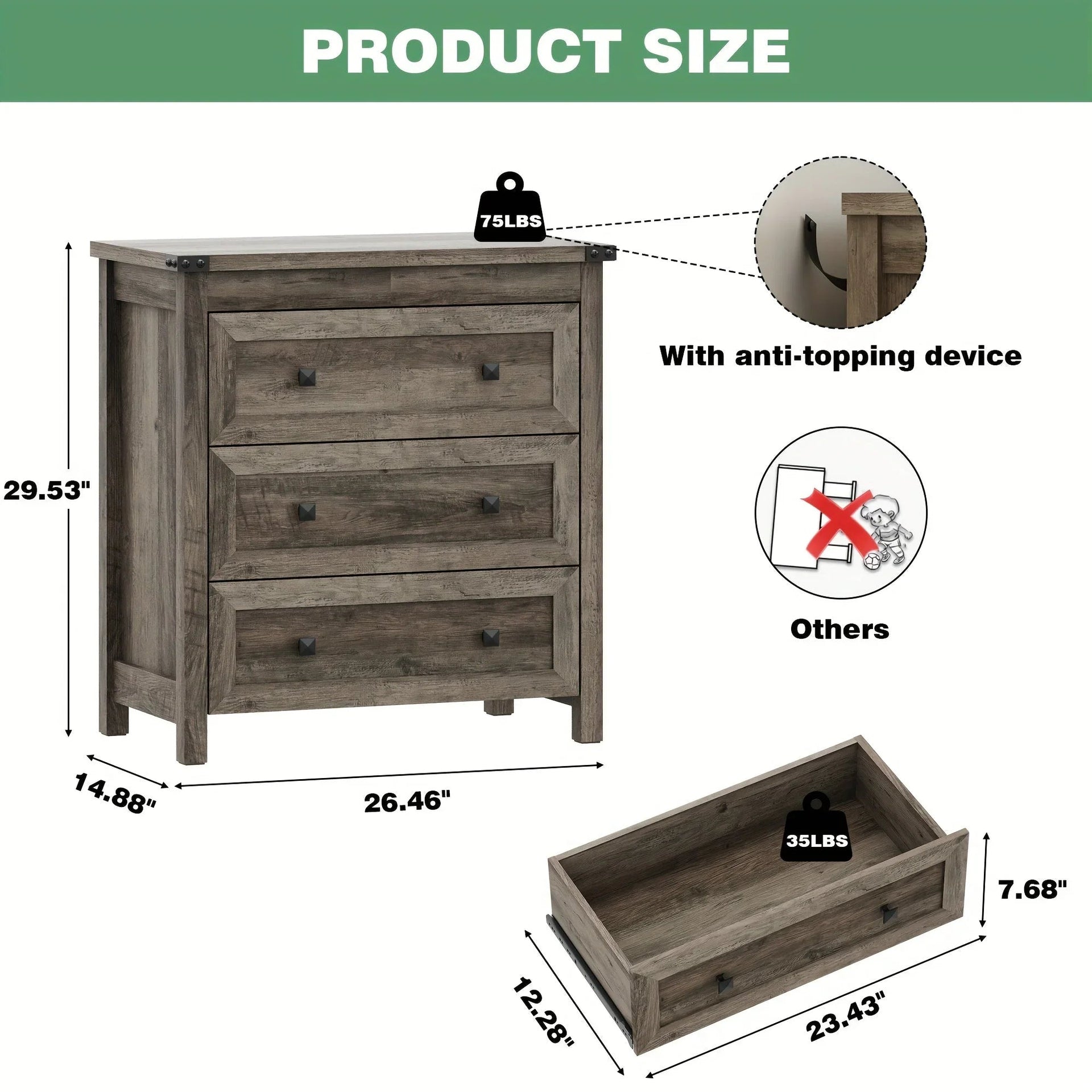 Nightstand - 3-Drawer White 27