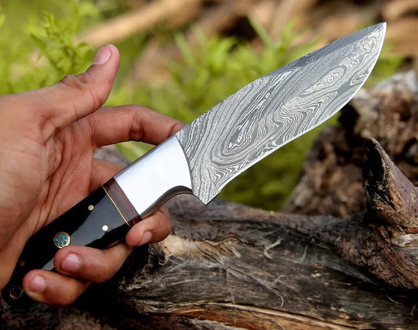 Nimbus Damascus Hutning Knife with Horn & Rose Wood Handle - Gifts for You 'n Me