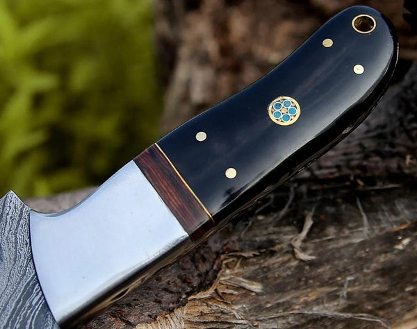 Nimbus Damascus Hutning Knife with Horn & Rose Wood Handle - Gifts for You 'n Me