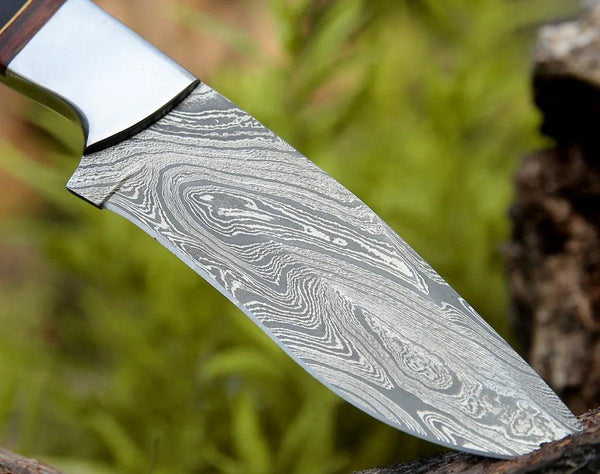 Nimbus Damascus Hutning Knife with Horn & Rose Wood Handle - Gifts for You 'n Me