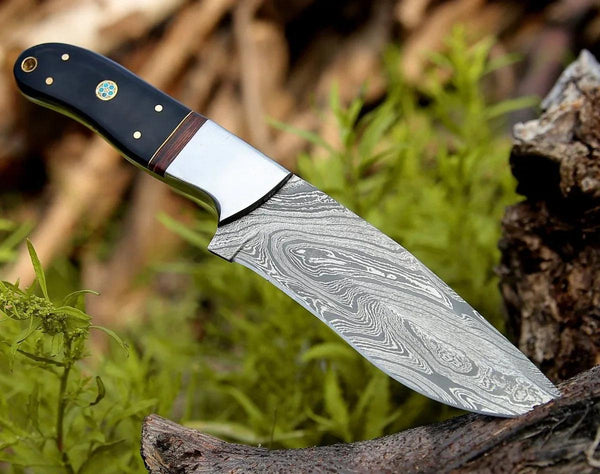 Nimbus Damascus Hutning Knife with Horn & Rose Wood Handle - Gifts for You 'n Me