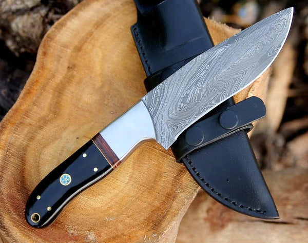 Nimbus Damascus Hutning Knife with Horn & Rose Wood Handle - Gifts for You 'n Me