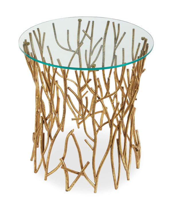 Italian Golden Iron Round Twig Accent Side Table with Glass Top - Gifts for You 'n Me