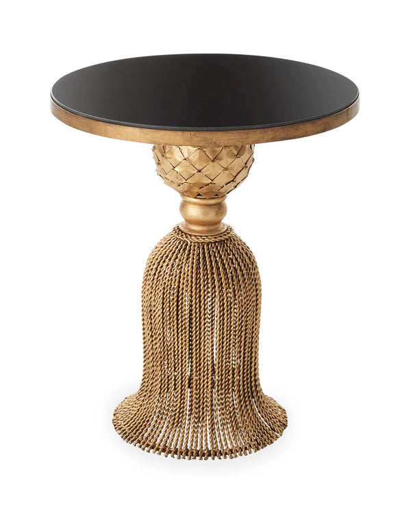 Antique Gold Twisted Iron Tassel Table with Black Granite Top - Gifts for You 'n Me