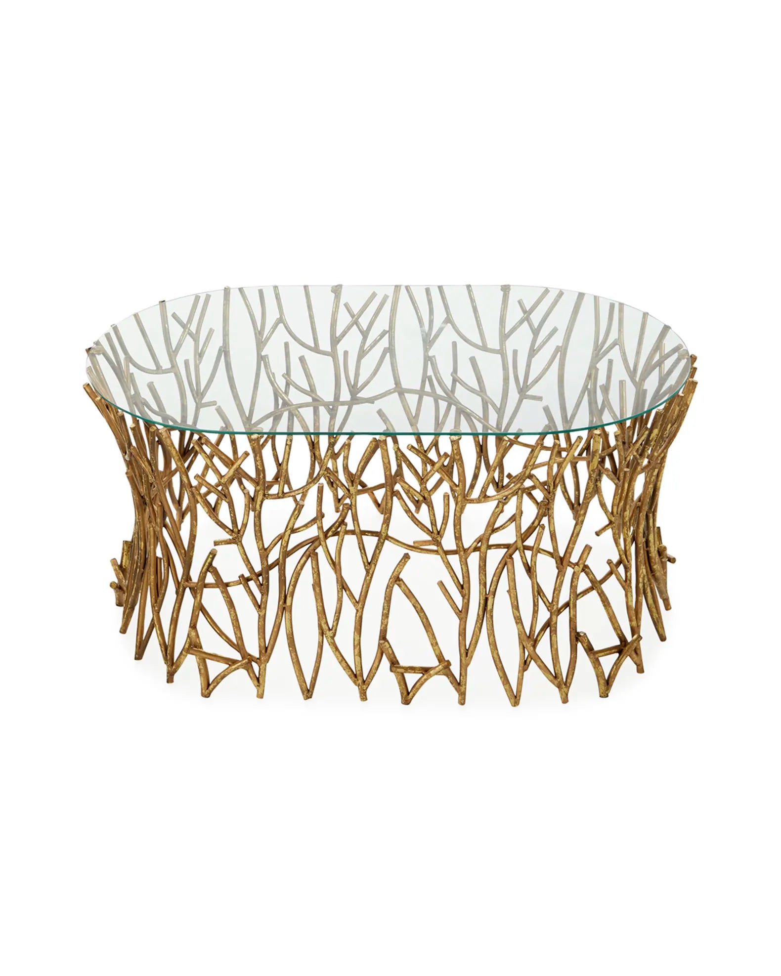 Italian Golden Iron Twig Cocktail Table with Glass Top