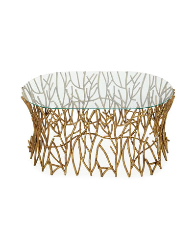Italian Golden Iron Twig Cocktail Table with Glass Top