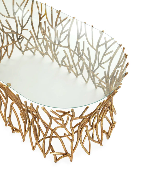 Italian Golden Iron Twig Cocktail Table with Glass Top - Gifts for You 'n Me
