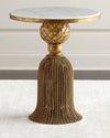Italian Kay Gold Round Tassel Side Table with White Marble Top