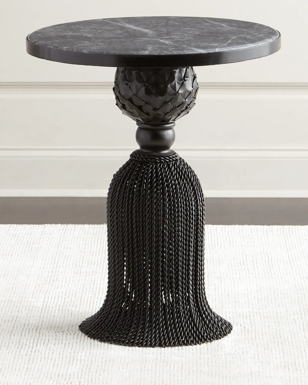 Black Twisted Iron Tassel Table with Gray Marble Top - Gifts for You 'n Me