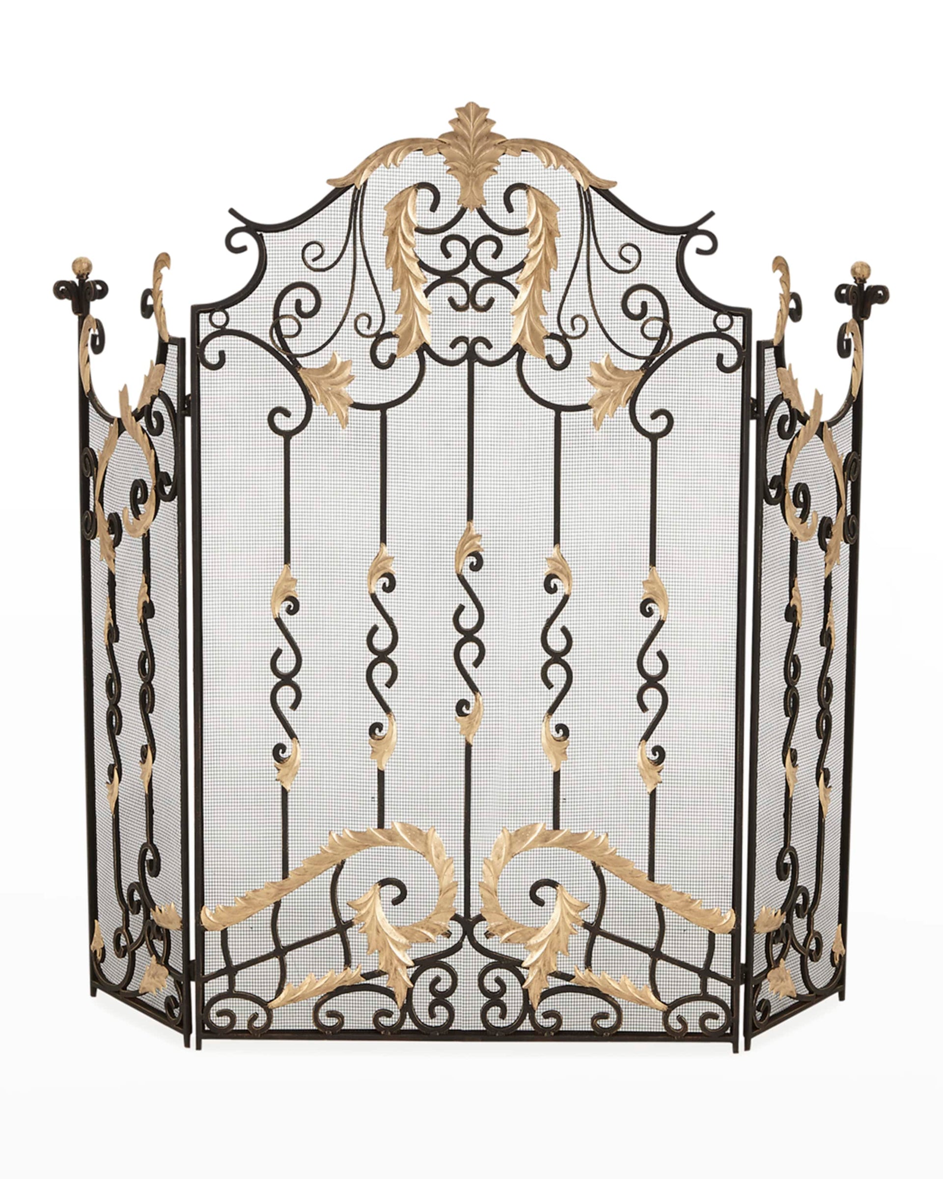 Burnished Gold 3 Panel Acanthus Gate Design Fire Screen