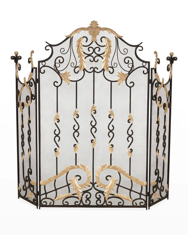 Burnished Gold 3 Panel Acanthus Gate Design Fire Screen
