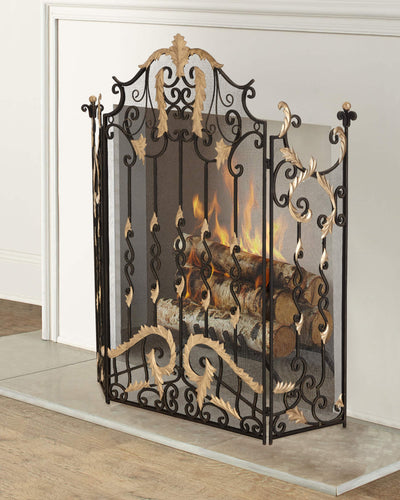 Burnished Gold 3 Panel Acanthus Gate Design Fire Screen