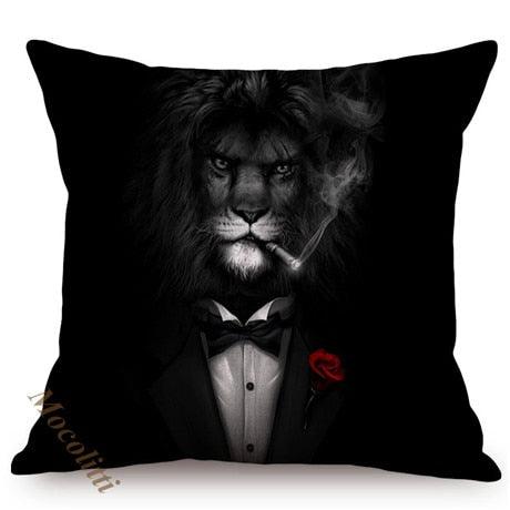 Nordic Art Posters Style Pillow Covers Decorative Cushion Cover Zebra Giraffe Elephant Horse Fashion Animal Wearing Hat Sofa Throw Pillow Case