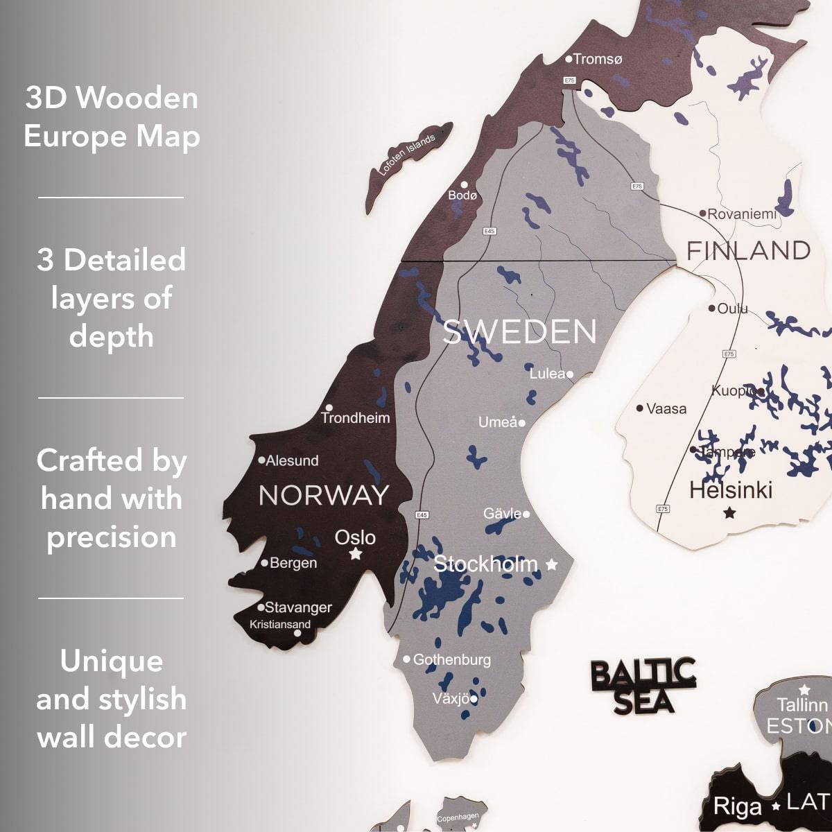 3D Europe Wooden Map Nordik