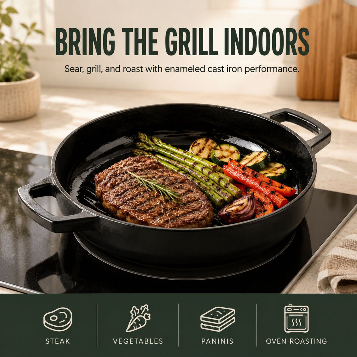 Enameled Cast Iron Grill Pan, 11