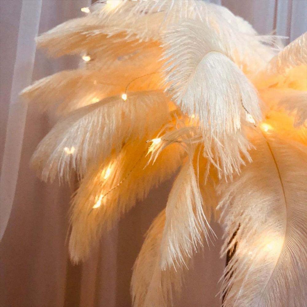Novelty Feather Night Light Remote Fairy Copper Lamp for Home Living Room Bedroom Bedside Backlight Party Wedding Decoration Cute Study Lamps for Bedroom Décor