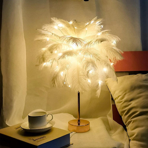 Novelty Feather Night Light Remote Fairy Copper Lamp for Home Living Room Bedroom Bedside Backlight Party Wedding Decoration Cute Study Lamps for Bedroom Décor