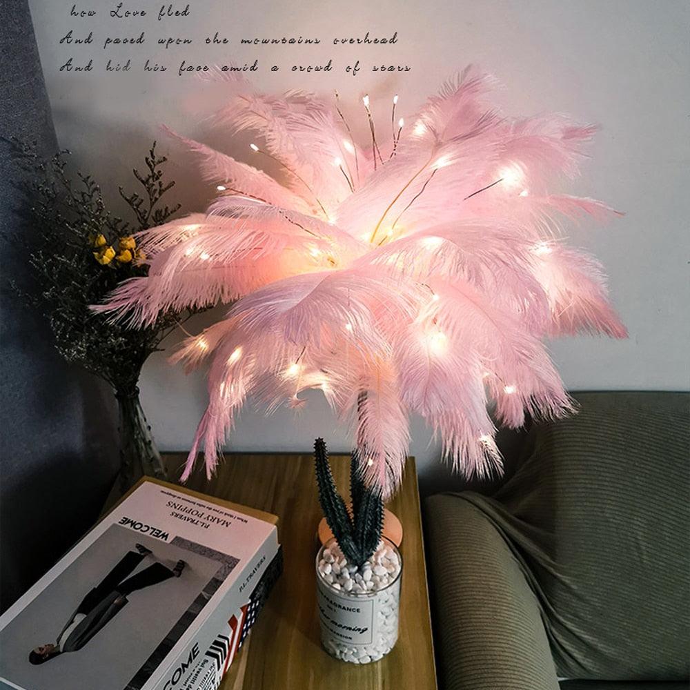 Novelty Feather Night Light Remote Fairy Copper Lamp for Home Living Room Bedroom Bedside Backlight Party Wedding Decoration Cute Study Lamps for Bedroom Décor