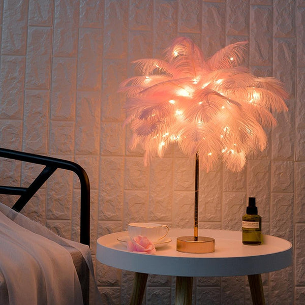 Novelty Feather Night Light Remote Fairy Copper Lamp for Home Living Room Bedroom Bedside Backlight Party Wedding Decoration Cute Study Lamps for Bedroom Décor