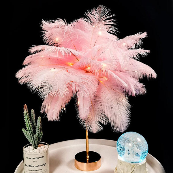 Novelty Feather Night Light Remote Fairy Copper Lamp for Home Living Room Bedroom Bedside Backlight Party Wedding Decoration Cute Study Lamps for Bedroom Décor