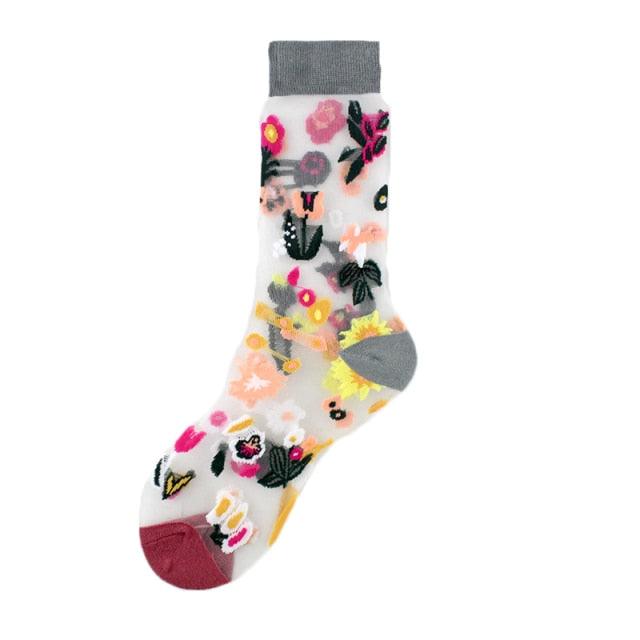 Novelty Harajuku Crystal Silk Tide Socks Funny Sunflowers Vines Flowers Happy Socks Casual High Quality Socks for Women