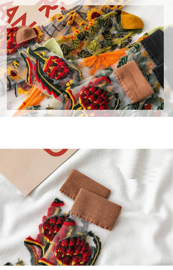 Novelty Harajuku Crystal Silk Tide Socks Funny Sunflowers Vines Flowers Happy Socks Casual High Quality Socks for Women
