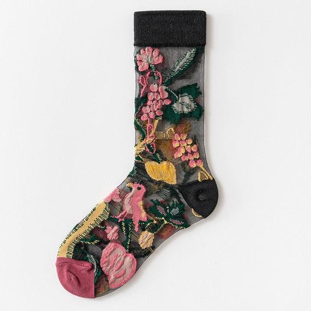 Novelty Harajuku Crystal Silk Tide Socks Funny Sunflowers Vines Flowers Happy Socks Casual High Quality Socks for Women
