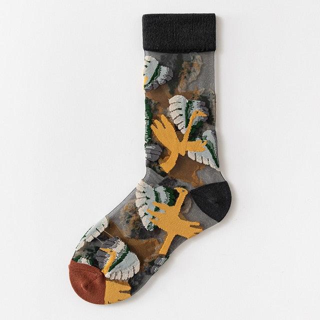 Novelty Harajuku Crystal Silk Tide Socks Funny Sunflowers Vines Flowers Happy Socks Casual High Quality Socks for Women