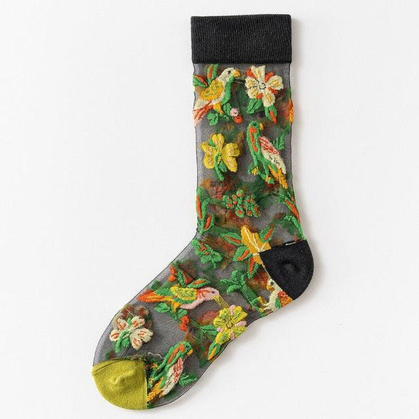 Novelty Harajuku Crystal Silk Tide Socks Funny Sunflowers Vines Flowers Happy Socks Casual High Quality Socks for Women