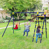 5-In-1 Outdoor Kids Swing Set with A-Shaped Metal Frame and Ground Stake