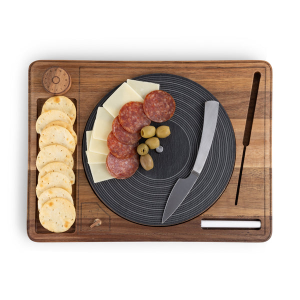 Turntable Acacia and Slate Cheese Board with Knife Picnic Time Family of Brands