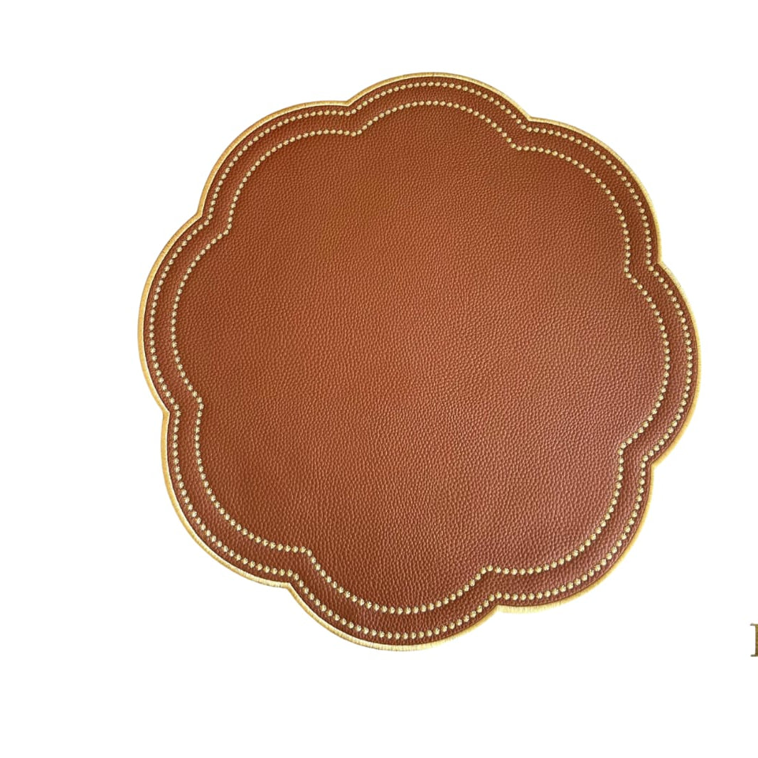 NURTURE BROWN GOLD SCALLOPED FAUX LEATHER PLACEMAT