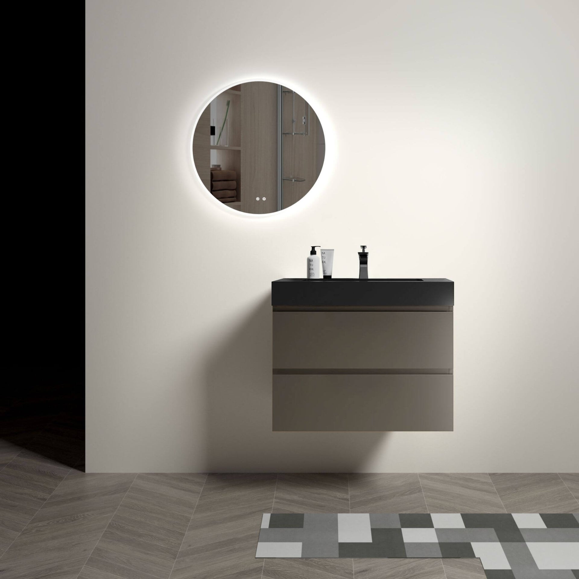 30-Inch Wall-Mounted Bathroom Vanity With Black Sink And Drawers (SAK76251)