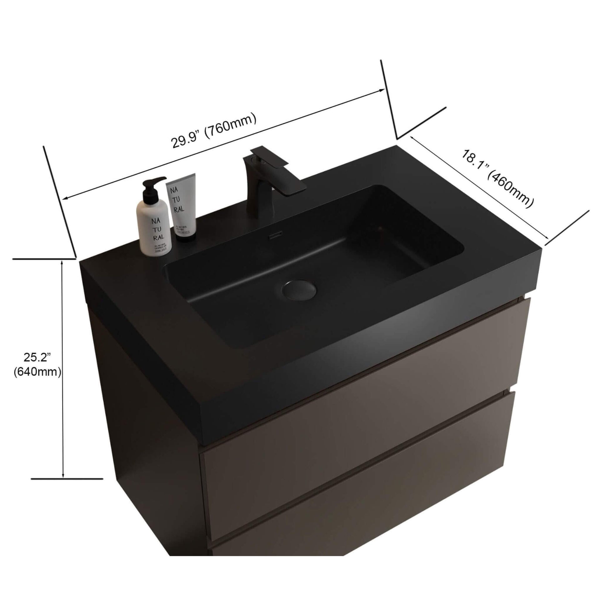 30-Inch Wall-Mounted Bathroom Vanity With Black Sink And Drawers (SAK76251)