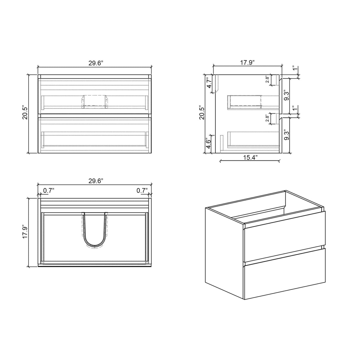 30-Inch Wall-Mounted Bathroom Vanity With Black Sink And Drawers (SAK76251)