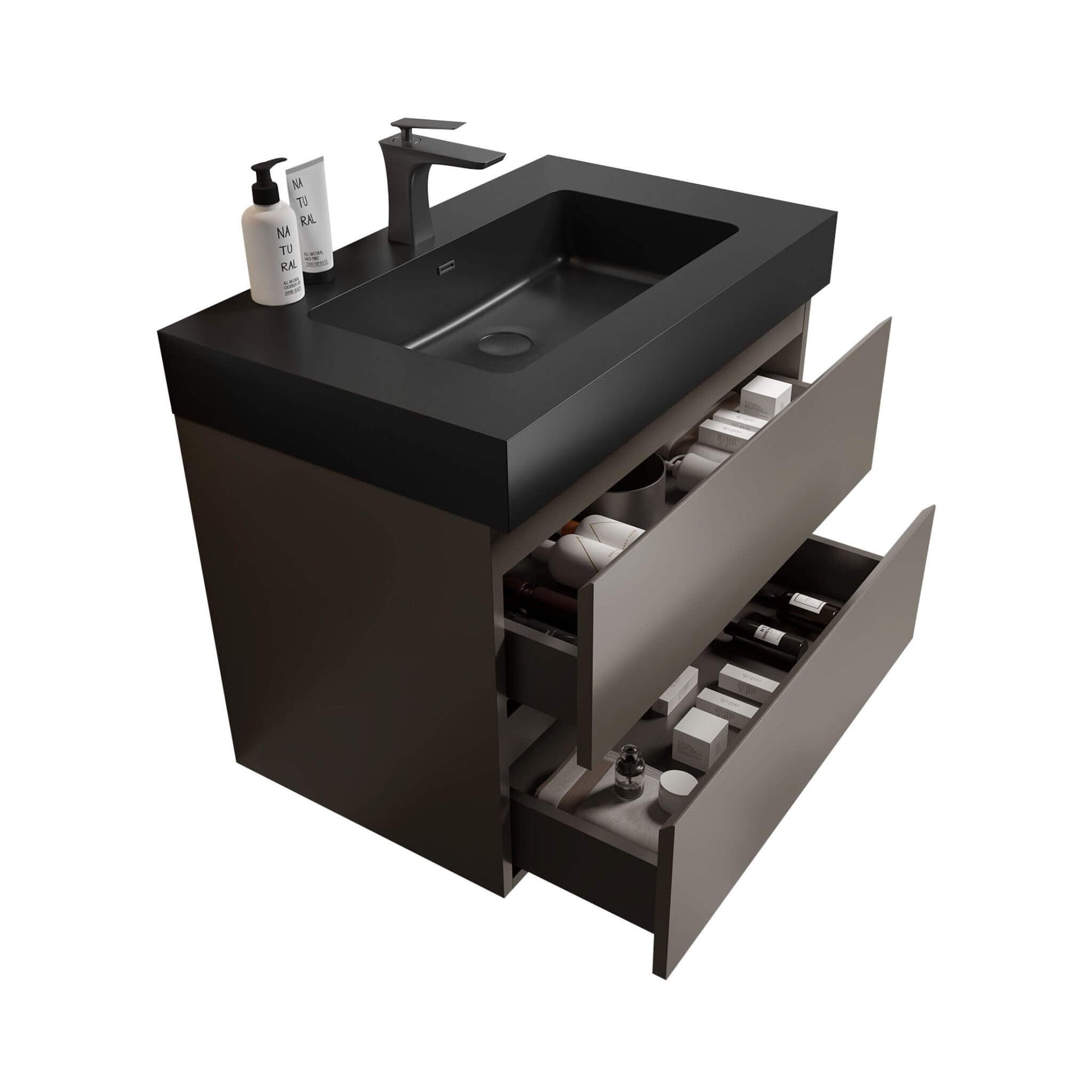 30-Inch Wall-Mounted Bathroom Vanity With Black Sink And Drawers (SAK76251)