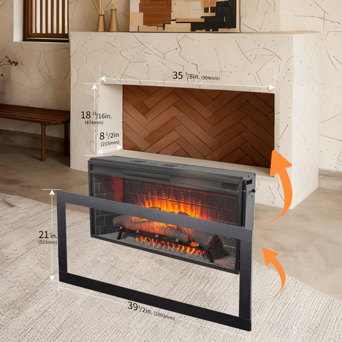 36-Inch Electric Antique Black Touch Panel Infrared Fireplace Insert With Removable Trim Kit (SAK84610)