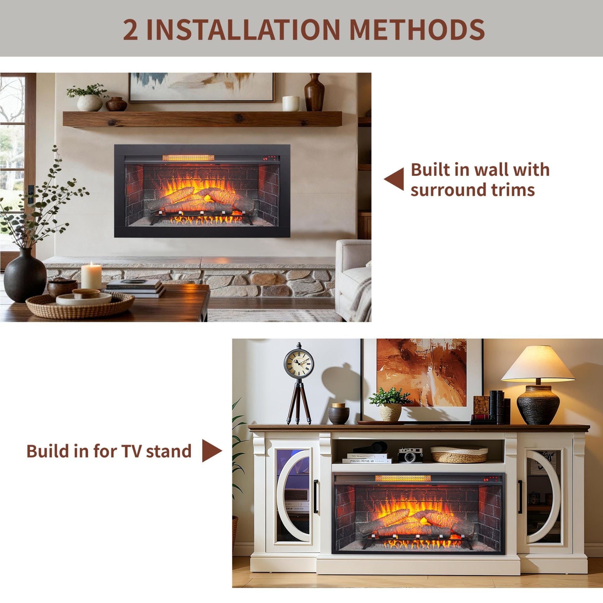 36-Inch Electric Antique Black Touch Panel Infrared Fireplace Insert With Removable Trim Kit (SAK84610)