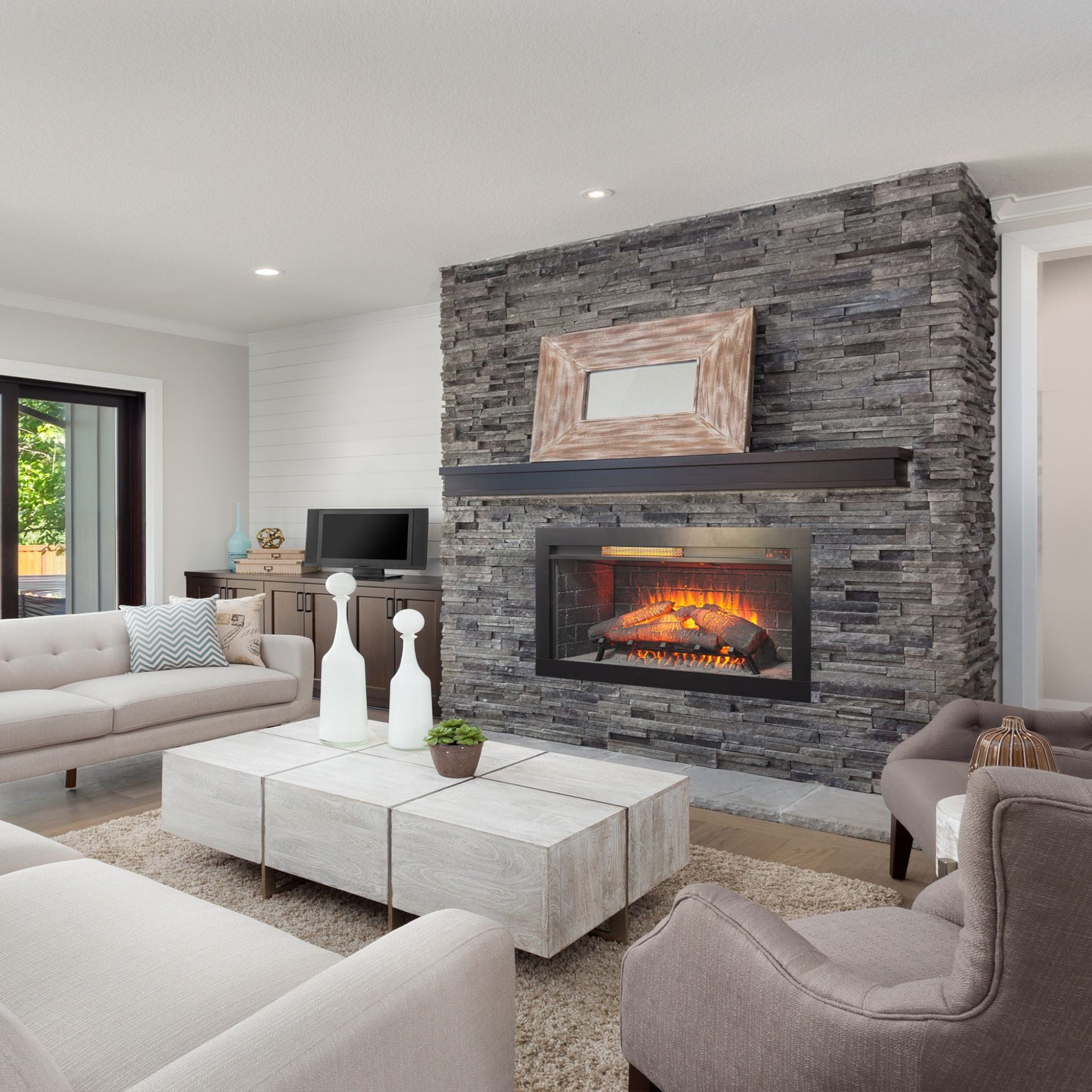 36-Inch Electric Antique Black Touch Panel Infrared Fireplace Insert With Removable Trim Kit (SAK84610)